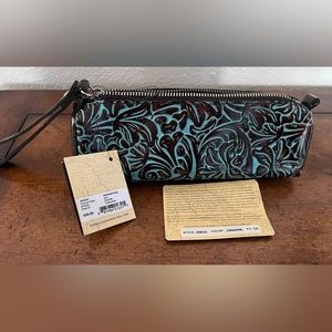 Patricia Nash leather Tooled Turquoise Isla wristlet